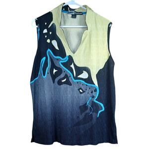 Jamie Sadock Abstract River Golf Top Sleeveless V-Neck Graphic Tank XL Artsy